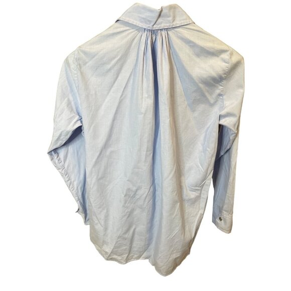 American Colors by Alex Lehr Blue V Neck Collared Long Sleeve Blouse Sz M - Picture 2 of 12